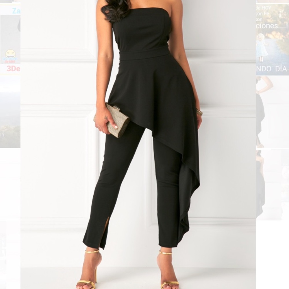 Black Strapless High Waist Ruffle
